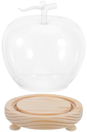 ORFOFE Cloche Artisanale en Verre dôme de Verre avec Base en Bois pour Présentation d'Objets de Collection et Paysage Miniature, Protection Anti-poussière, 16,5 x 12,5 x 12,5 cm