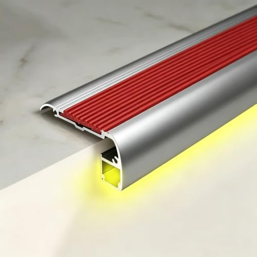 Perfil de Borde de Escalera Perfil de Remate para Peldaños de Mármol con Iluminación Integrada. Protector de Borde de Aleación de Aluminio con Tira Antideslizante Extraíble. Perfil ce Seguridad