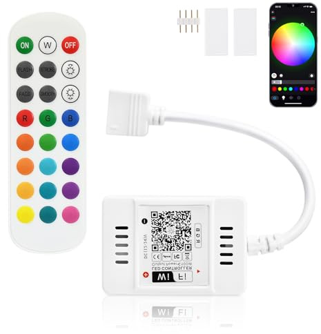 SUBOSI Controlador de banda led rgb, control WiFi/app, controlador de trabajo de control remoto 12v - 24V Compatibilidad sistemas Android e ios, para RGB banda LED