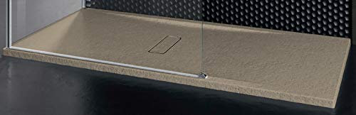 Piatto Doccia Novellini Custom Touch Ultrapiatto Dimensione 120x70 Spessore 3,5 cm Terra Metacrilato Appoggio Filo Pavimento Sagomabile Effetto Pietra Compreso Piletta Scarico e Copri Piletta