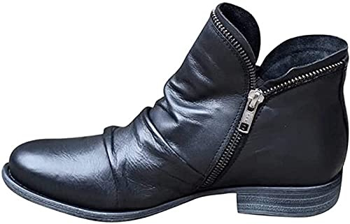 QAZW Stivaletti da Donna Stivaletti con Tacco Basso Stivaletti Chelsea da Donna Stivaletti in Pelle Sexy Stivaletti con Zip da Donna Stivali Comodi e Leggeri con Suola Antiscivolo,E-39(EU)