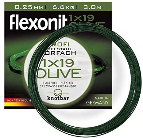 flexonit Olive 1x19 Meterware 0,25 mm Länge 3m Stahlvorfach Raubfischvorfach
