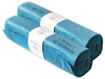 Hypafol Müllsäcke, 50 St., 120 l, Typ 70, 42 my | extra stark & reißfest | Blaue Müllbeutel (700 x 1.100 mm) im 2er Pack | ideal für Garten, Umzug, Entrümpelung & Haushalt | robust & langlebig