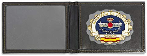 Cartera + Placa Ministerio de Defensa - Aviación | Cartera de Polipiel identificativa con Chapa/Insignia para decoración, coleccionismo y atrezzo