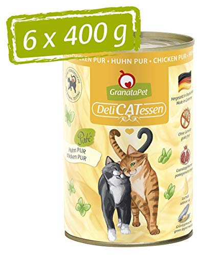 GranataPet DeliCatessen Huhn PUR, Nassfutter für Katzen, Futter ohne Getreide & ohne Zuckerzusätze, Katzenfutter mit hohem Fleischanteil & hochwertigen Ölen, 6 x 400 g