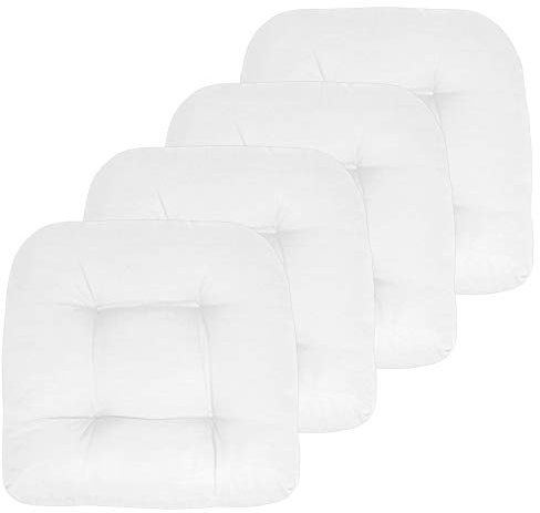 Sweet Home Collection Patio Cushion Outdoor Stuhlkissen, Premium, bequem, Dicke Faserfüllung, getuftet, 48,3 x 48,3 cm, Sitzbezug, 4 Stück (1 Stück), Weiß