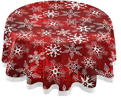 Mnsruu Runde Tischdecken, rotes Muster mit Schneeflocken, Blume, dekorative Tischdecke für runde Tische, Dekoration für Urlaub, Zuhause, Weihnachten, Party, Picknick