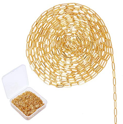 SUNNYCLUE 32 Fuß / 10 m Gold Büroklammer Ketten Glied Spule Bulk Halskette Breite 2.6mm Für Frauen Schmuck Halskette Armband Anhänger Herstellung Golden