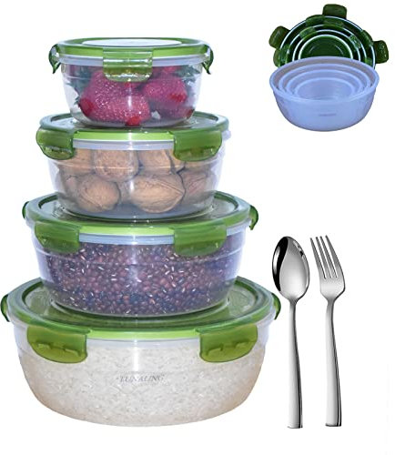 LUNALING Recipientes alimentos hermeticos. Contenedor de Almacenamiento de Alimentos de 4 piezas. Fiambrera se puede calentar en el microondas o refrigerar para mantenerla fresca