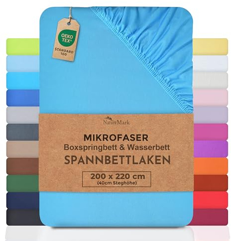 NatureMark - Mikrofaser SPANNBETTLAKEN zum Sparpreis! viele Größen und Farben Markenware (200 x 220 cm - 40 cm, Türkis)