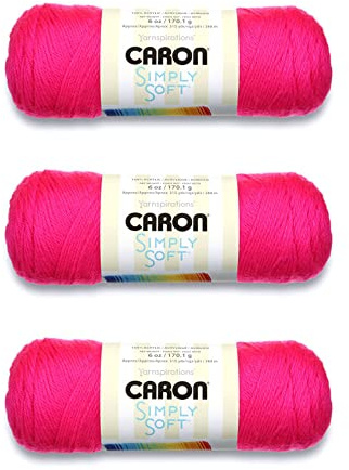Caron Simply Soft Neon Pink Garn – 3 Packungen mit 170 g – Acryl – 4 Medium (Kammgarn) – 300 Meter – Stricken, Häkeln und Basteln