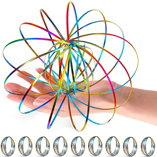 YOFOBU 9 Stück Flow Spinner Ring Arm Magic Spring Arm Flow Skulptur Ring Farbige Magische kinetische Feder Interaktive Stressabbau Ringe Festival Zubehör (bunt)