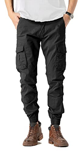 TONY BACKER Pantaloni Casual Elasticizzati Uomo Pantaloni Cargo da Uomo Pantalone in Cotone Leggero 6591 (IT, Misura del girovita, 48, Regular, Regular, Nero-2)