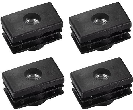 sourcing map 4Pcs Inserts for Rectangle Tubes with M6 Thread, for 0.98x0.59 OD Rectangle Tube, Rectangle Black Plastic Plug Caster Insert Chair End Caps Furniture Leg Plug
