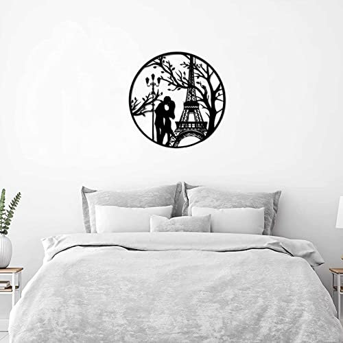 Exquisite Wandskulptur Kunstdekor Paris Metallwandkunstdekor Liebeskuss mit Eiffelturm Schmetterlingsherz Wandskulptur Romantische Wandbehang Kunst Schwarz für Wohnzimmer Schlafzimmer Heimdekoration