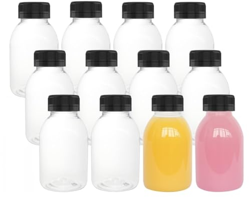 Eidoct 12 Pack 8 OZ (250 ML) Clear Plastic Juice Bottles with Lids Bulk Beverage Containers with Black Tamper Evident Lids for Fruit Vegetable Juicing Smoothie Cold Drinks and Homemade Beverages