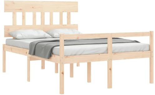 vidaXL Seniorenbett, Holzbett Bett mit Kopfteil Stauraum, Doppelbett für Senioren, Komfortbett Bettgestell mit Lattenrost, Schlafhöhe vom Boden 45cm, 120x200cm Massivholz