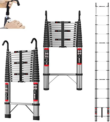 Scaletta telescopica allungabile in alluminio da 20,3 m, pieghevole, portatile, pieghevole, antiscivolo, pieghevole, multiuso, con ganci per esterni, interni, carico massimo 150 kg