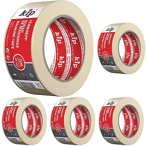 kip Tape 205-47 Feinkrepp – Professionelles Malerkrepp – Imprägniertes Abdeckband zum Streichen & Lackieren – 48mm x 50m (Packung mit 5)