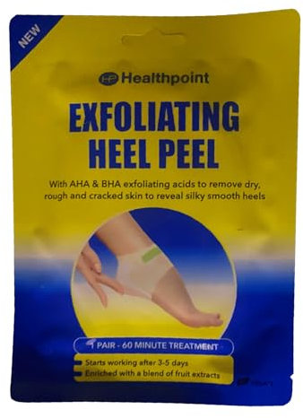 Healthpoint Exfoliating Heel Peel, Removes Dry, Rough and Cracked Skin, 60 Minute Treatment with AHA and BHA Exfoliating Acids, Results in 3 to 5 Days, Vegan Friendly, Pack of 2 Wrap Around Pads