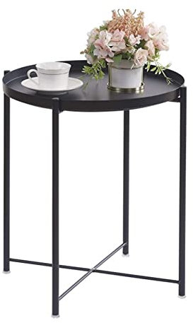 Side Table Beistelltisch, Wohnzimmertisch, Blumenständer, Tisch aus pulverbeschichtetem Metall Skandinavisches Design schwarz Ø44H2cm vielseitig einsetzbar Side Table ( Color : Black , Size : 17.32*17