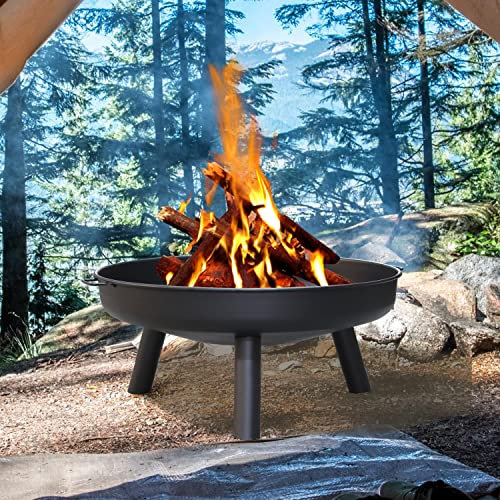 Ansobea Braciere da Giardino Ø 75 cm, Bracere da Esterno, Braciere con 2 maniglie e 3 piedini di appoggio rimovibili, Braciere per Giardino, Balcone, Terrazza, Campeggio