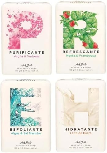 Ach Brito SPA Set mit 4 Seife – Feuchtigkeitsspendend 100g | Peeling 100g | Erfrischend 100g | Reinigend 100g