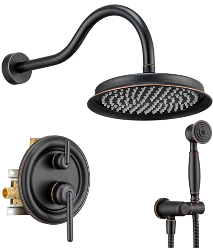 Wintap Rainfall Shower System 9 inch Antique Bathroom Luxury Rain Mixer Shower Combo Set with Vintage Handheld Shower Wall Mounted Shower Faucet Set Rough-in Valve and Trim Included Oil Rubbed Bronze