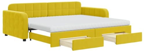 vidaXL Tagesbett, Ausziehbar Schlafsofa mit Schubladen Matratzen, Bettsofa Gästebett für Schlafzimmer Wohnzimmer, Sofa Bett Ausziehbett, Gelb 90x200 cm Samt