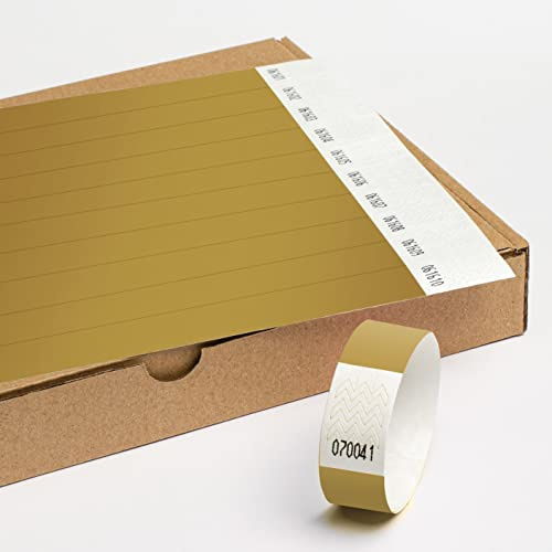 Einlassbänder aus Tyvek ohne Aufdruck 1000 Stück - 19x255 mm Gold | Events & Party Eintrittsbänder - starke Klebstoffbindung -Selbstklebend und Wasserdicht Festival Armbänder - Club Bänder