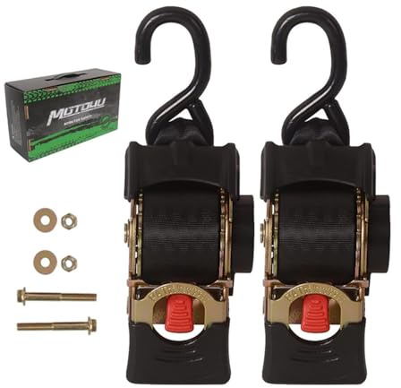 MOTO4U Cinghie retrattili a cricchetto, 5,1 x 20,3 cm, cinghie di fissaggio retrattili con un gancio a S, resistenza alla rottura di 1360,8 kg, cinghie a cricchetto per carichi e camion (confezione da