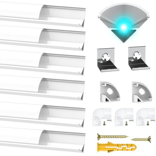 Chesbung LED Aluminium Profil Weiß, 6X1m Leisten V Form LED Kanal für LED-Streifen (1-12mm), Eckprofil Diffusor mit Milchiger Weißer Abdeckung, Endkappen, Metall Clips und 45 Grad Eckverbindern