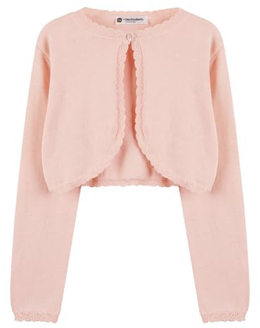 BlackButterfly Mädchen Strickbolero Jacke Langarm | Bolerojäckchen, Offene Front, Wellenkante, Zum Überziehen, Weich & Dehnbar, Baumwolle, Knopf am Ausschnitt, 3-14 Jahre