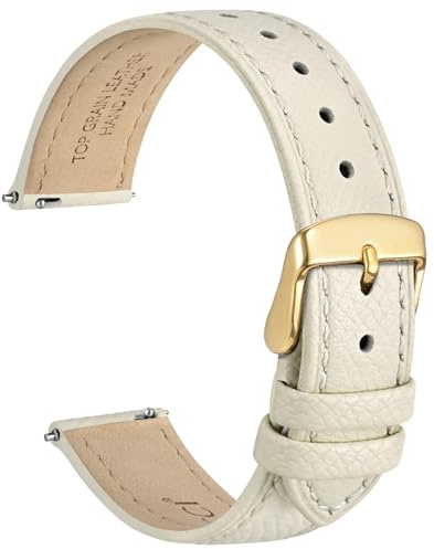 WOCCI 18mm Grace Uhrenarmband für Damen, Top Grain Leder, Schnellverschluss, Goldener Schnalle (Beige)
