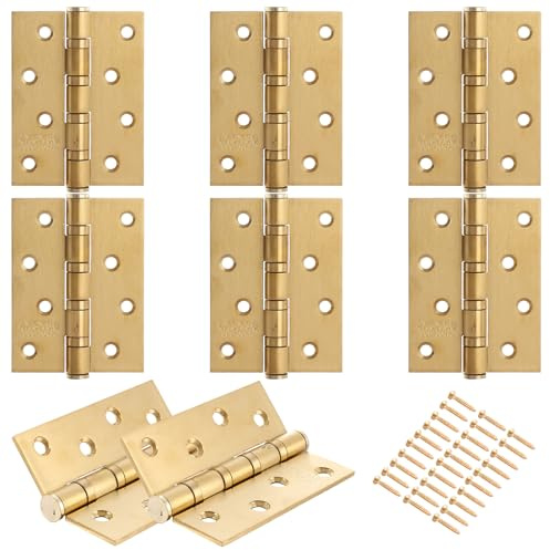 WOPPLXY 8 PCS Gold Door Hinge, 4 Inch Stainless Steel Door Hinges Internal with Screws, Ball Bearing Hinges Heavy Duty Hinges for Internal Doors