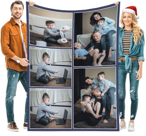 TYYUETY Personalisiert Decke mit Foto und Text,Weiche und Gemütliche Decke mit Collage,liebevolle Fotogeschenk für Freundin Papa Schwester Beste Freundin Partner-E-100 * 150cm(39 * 59inches)
