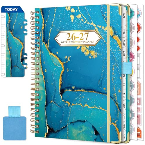 NEYSA Agenda 2026 2027 Semainier Spirale de Juillet 2026 - Juin 2027 (12 mois) A5 Agenda Scolaire Avec Boucle de Stylo,Règle Signet & Autocollants de plan