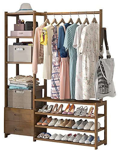 Kleiderstange, Holzgarderobe, Garderobenständer mit Ablage, Bea80 kg, Garderobenständer mit Schuhregal, für Hut, Tasche, Schuh, 113 cm