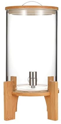 Glass Beverage Dispenser with Stainless Steel Tap and Bamboo Stand 5L Cold Drink Dispenser for Parties and Events Heat Resistant Borosilicate Glass Container