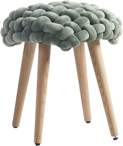 PAXLBF Ottoman Hocker Modern Ottoman Mode Kreativität Handgewebt Samt Gepolstert Mit Holzbeinen Schuhwechselhocker Für Wohnzimmer Schlafzimmer Eingangsbereich Flur-Blau Durchmesser40cm(16