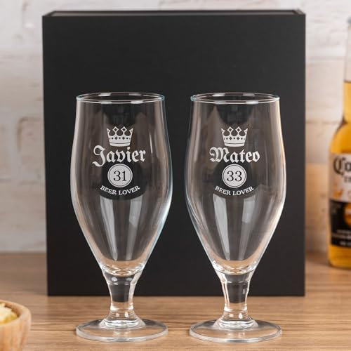 Wanapix | Pack de Cerveza Personalizada + Estuche de Regalo | 50 cl. | Vaso de Cerveza con Nombre | Copas Ecológicas Libres de Plomo | 100% Personalizado