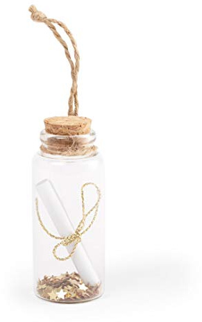 PROMO SHOP - Confezione da 5 barattoli in vetro per i desideri natalizi, con tappo e fiocco per appenderlo, presentati in scatola bianca individuale, regalo di Natale