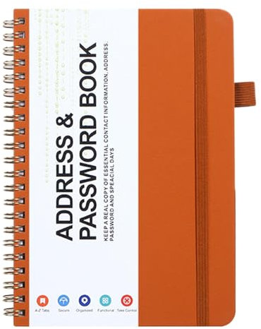 Passwortbuch mit alphabetischen Registern, 14 x 19,5 cm, Adressbuch und Passwort-Aufbewahrungsbuch für Senioren, spiralförmiges Passwortbuch für Website-Adresspasswörter