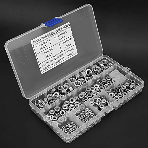Sechskantmuttern Edelstahl - Hardware-Muttern UNC-Muttern, Amerikanisches System, Grobes Gewinde, 360 Stück, Befestigungselemente