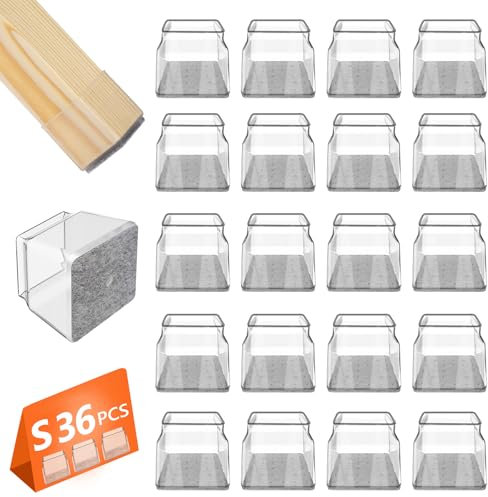 36 Pcs Chair Leg Floor Protectors Silicone Chair Leg Covers Caps Stool Leg Protectors Square Chair Leg Protection Covers Furniture Feet Protectors Pads, No Scratches and Noise(Small)