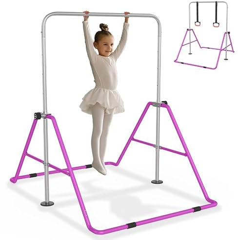 AufuN Gymnastikstange Kinder, Faltbarer Turnreck Reckstange Indoor | höhenverstellbar Stabile Stahlkonstruktion, Erweiterbare Junior-Heimausrüstung Stangen für das Kinderheimtraining