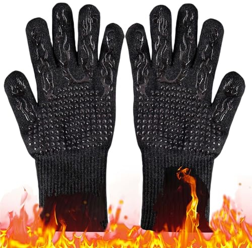 Ezranova Gants de barbecue résistants à la chaleur jusqu'à 800 °C, gants de four, gants ignifuges, gants de barbecue, gants de cuisine, gants de cuisson, gants de cuisine, gants de cuisine, gants de