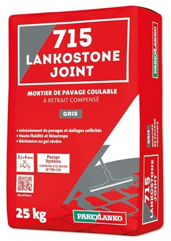PAREXLANKO - Mortier de jointoiement pour pavés et dallages - 715 LANKOSTONE JOINT - Prêt à gâcher - Haute fluidité - Peut-être teinté - Pour allées, terrasses, rues pavées - Gris - 25kg