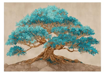 XENIOU Quadro albero della vita Dipinto di un grande albero con foglia blu quadri tela, quadri moderni, per soggiorno, camera da letto e bagno decorazioni da parete.(blu)-80x120cm Non incorniciato