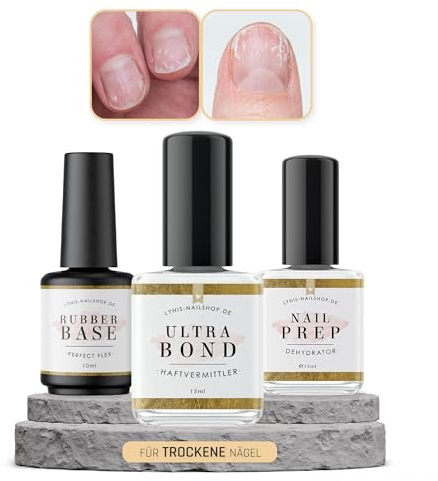 Nail Prep Set für TROCKENE/SPRÖDE Nägel für wenige Liftings mit Ultra Bond, Dehydrator & Perfect Flex für Kunstnägel, Lynis-Nailshop.de